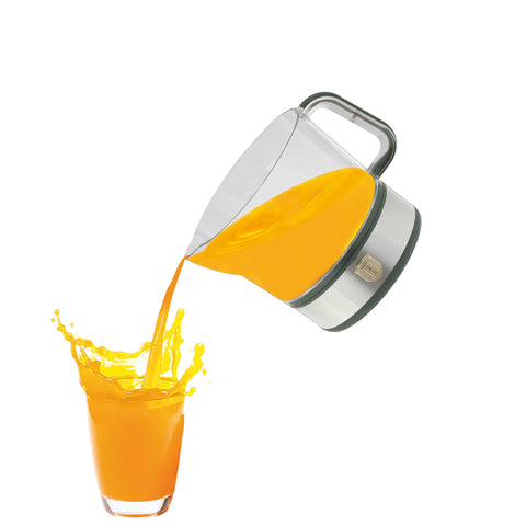 Product image of Electric citrus juicer. Part of the Matte Green Collection . Features: • Material: plastic, stainless steel • 220-240V/230VAC 50Hz 40W • Capacity: 0,7 L • Color: stainless steel- green. (Studio view). Official Berlinger Haus product, boosted by Promintra sl.