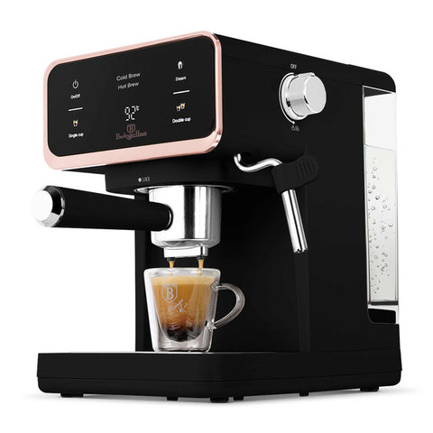 BH/9732N, Máquina de Café Expresso Digital 3 em 1, Preta e Ouro Rosa, Cafeteira Elétrica com Espumador de Leite