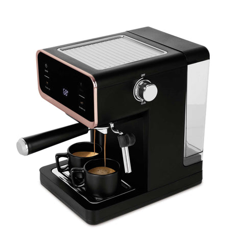 Product image of Digital espresso coffee maker 3in1. Part of the Black Rose Collection . Features: • Material: stainless steel, plastic • Power: 950 W • Voltage: 220-240V 50/60 Hz • 1L water tank • 1 and 2 cup filter • 2 in 1 plastic spoon with t.... (Studio view). Official Berlinger Haus product, boosted by Promintra sl.