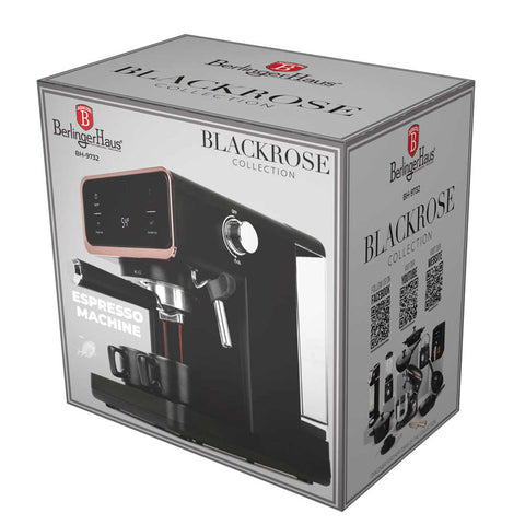 Product image of Digital espresso coffee maker 3in1. Part of the Black Rose Collection . Features: • Material: stainless steel, plastic • Power: 950 W • Voltage: 220-240V 50/60 Hz • 1L water tank • 1 and 2 cup filter • 2 in 1 plastic spoon with t.... (Studio view). Official Berlinger Haus product, boosted by Promintra sl.