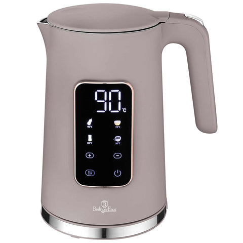 Product image of Digital electric kettle. Part of the Taupe Collection . Features: • Material: 18/10 stainless steel inside, plastic • Capacity: 1,7L • Voltage: 220-240V,50/60Hz • Power: 2200W • Length of power cord: 70-75 cm • Co.... (Studio view). Official Berlinger Haus product, boosted by Promintra sl.