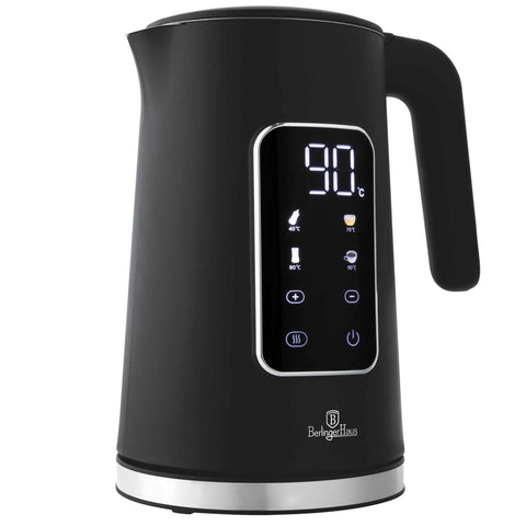 Product image of Digital electric kettle. Part of the Anthracite Collection . Features: • Material: 18/10 stainless steel inside, plastic • Capacity: 1,7L • Voltage: 220-240V,50/60Hz • Power: 2200W • Length of power cord: 70-75 cm • Co.... (Studio view). Official Berlinger Haus product, boosted by Promintra sl.
