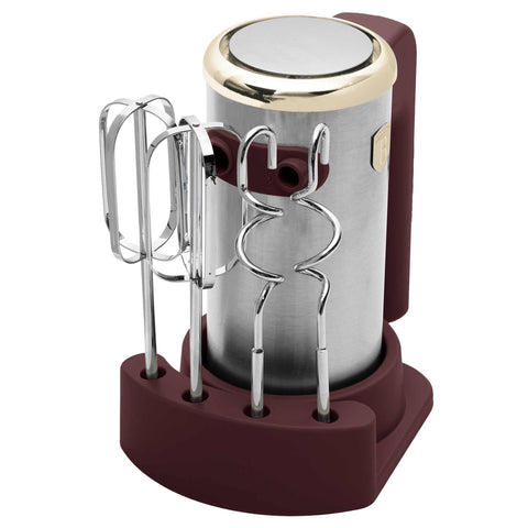 Product image of Hand mixer with stand. Part of the Leonardo Collection . Features: • Material: plastic and stainless steel • Include: • 2 pcs beaters for eggs and cream • 2 pcs hooks for mixing dough • Voltage: 220-240 V, 50/60 Hz.... (Studio view). Official Berlinger Haus product, boosted by Promintra sl.