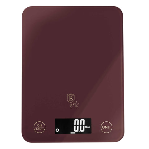 Product image of Digital glass kitchen scale capacity 5kg. Part of the Leonardo Collection . Features: • Material: tempered glass and plastic • Capacity: 5 kg • Size: 19,5*14,5 cm • Weight unit: g/oz/ml/lb/fl • 2 pcs AAA battery included • Color: bor.... (Studio view). Official Berlinger Haus product, boosted by Promintra sl.