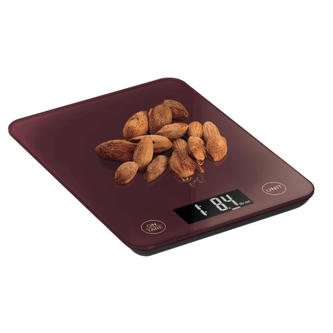 Product image of Digital glass kitchen scale capacity 5kg. Part of the Leonardo Collection . Features: • Material: tempered glass and plastic • Capacity: 5 kg • Size: 19,5*14,5 cm • Weight unit: g/oz/ml/lb/fl • 2 pcs AAA battery included • Color: bor.... (Studio view). Official Berlinger Haus product, boosted by Promintra sl.