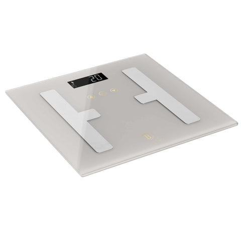Product image of Digital bathroom BODYFAT glass scale capacity 180kg. Part of the Sahara Collection . Features: • Material: tempered glass and plastic • Capacity: 180 kg • Size: 30*30 cm • Weight unit: lb/st/kg • Auto zero and auto off • Power: 2 pcs AAA batt.... (Studio view). Official Berlinger Haus product, boosted by Promintra sl.