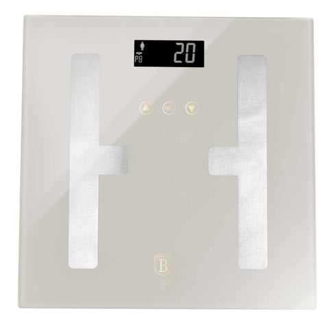 Product image of Digital bathroom BODYFAT glass scale capacity 180kg. Part of the Sahara Collection . Features: • Material: tempered glass and plastic • Capacity: 180 kg • Size: 30*30 cm • Weight unit: lb/st/kg • Auto zero and auto off • Power: 2 pcs AAA batt.... (Studio view). Official Berlinger Haus product, boosted by Promintra sl.