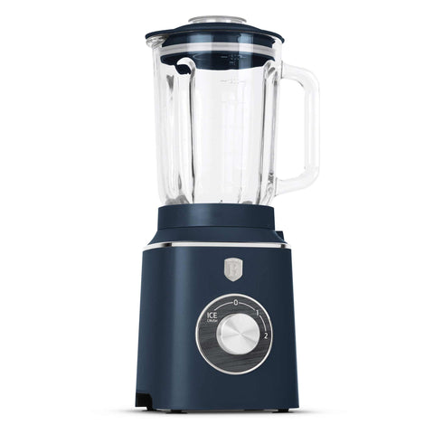 Product image of Table blender with 1,5L GLASS jar 1000W. Part of the Deep Sea Collection . Features: • Material: plastic, glass • Power: 1000 W • Voltage: 220-240V, 50-60 Hz • 1,5 L glass jar • Color: matt blue, grey wooden. (Studio view). Official Berlinger Haus product, boosted by Promintra sl.