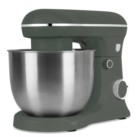 Product image of Kitchen machine. Part of the Matte Green Collection . Features: • Material: stainless steel, plastic • 1500 W, 220-240V, 50/60 Hz • Include: • 18/10 stainless steel bowl 5L • Non-stick dough hook • Non-stick bea.... (Studio view). Official Berlinger Haus product, boosted by Promintra sl.