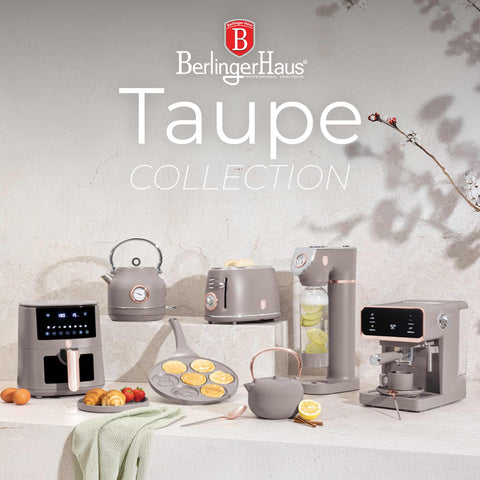 Product image of Kitchen machine. Part of the Taupe Collection . Features: • Material: stainless steel, plastic • Rated input power: 600 W • 220-240V, 50/60 Hz • Include: • 18/10 stainless steel bowl 5L • Non-stick dough h.... (Studio view). Official Berlinger Haus product, boosted by Promintra sl.