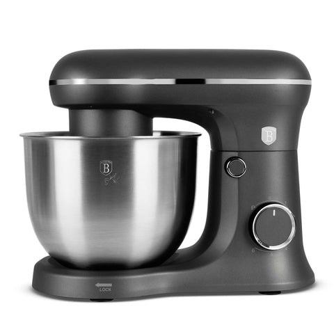 Product image of Kitchen machine. Part of the Anthracite Collection . Features: • Material: stainless steel, plastic • 1500 W, 220-240V, 50/60 Hz • Include: • 18/10 stainless steel bowl 5L • Non-stick dough hook • Non-stick bea.... (Studio view). Official Berlinger Haus product, boosted by Promintra sl.