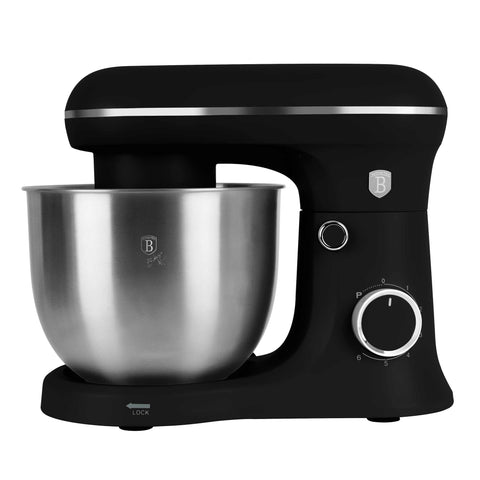 Product image of Kitchen machine. Part of the Black Vantage Collection/Matte Black Collection/Black Silver Collection . Features: • Material: stainless steel, plastic • 1500 W, 220-240V, 50/60 Hz • Include: • 18/10 stainless steel bowl 5L • Non-stick dough hook • Non-stick bea.... (Studio view). Official Berlinger Haus product, boosted by Promintra sl.
