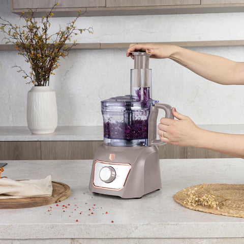 Product image of 8in1 food processor. Part of the Taupe Collection . Features: • Material: stainless steel, plastic • Voltage: 220-240V 50-60Hz • Power: 500W • Included: • stainless steel chopper blade • 2-side stainless steel.... (Conceptual view). Official Berlinger Haus product, boosted by Promintra sl.