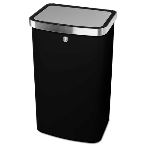 Product image of Sensor bin 60L. Part of the Black Vantage Collection/Matte Black Collection/Black Silver Collection . Features: • Material: steel • Size: 65*38,5*28,5 cm, 60L • Power: 4 pcs AA battery (not included) • Color: matt black. (Studio view). Official Berlinger Haus product, boosted by Promintra sl.