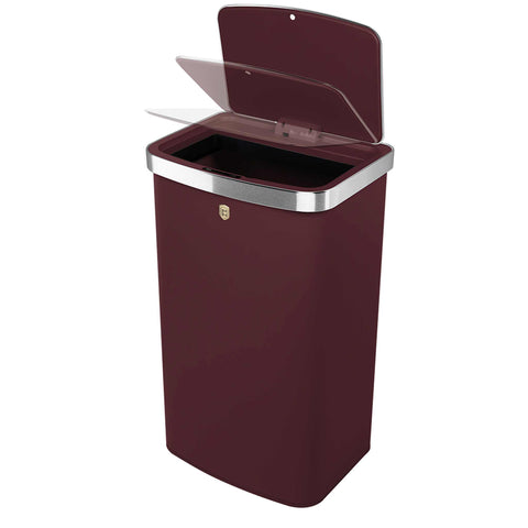 Product image of Sensor bin 60L. Part of the Leonardo Collection . Features: • Material: steel • Size: 65*38,5*28,5 cm, 60L • Power: 4 pcs AA battery (not included) • Color: matt bordeaux. (Studio view). Official Berlinger Haus product, boosted by Promintra sl.