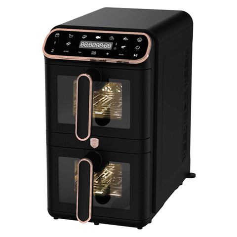 Product image of Dual basket air fryer 5,5+5,5L with visible windows. Part of the Black Rose Collection . Features: • Power: 220-240V ~ 50-60Hz 2460W • Temperature control: 60-200℃ • XXXL SIZE: Capacity: 11L=5,5L+5,5L • Non-stick oil tray and food basket - dishwa.... (Studio view). Official Berlinger Haus product, boosted by Promintra sl.