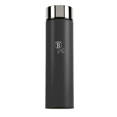 Product image of Drinking bottle with LED temperature display 0,5L. Part of the Anthracite Collection . Features: • Material: inner body 18/10 stainless steel with matt powder coating • Capacity: 0,5 L • 18/10 stainless steel purifying filter • Color: matt anth.... (Studio view). Official Berlinger Haus product, boosted by Promintra sl.