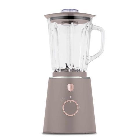 Product image of Table blender with 1,5L GLASS jar 1000W. Part of the Taupe Collection . Features: • Material: plastic, glass • Power: 1000 W • Voltage: 220-240V, 50-60 Hz • 1,5 L glass jar • Length of power cord: 100 cm • Color: matt taupe. (Conceptual view). Official Berlinger Haus product, boosted by Promintra sl.