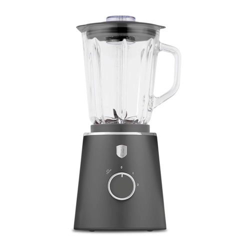 Product image of Table blender with 1,5L GLASS jar 1000W. Part of the Anthracite Collection . Features: • Material: plastic, glass • Power: 1000 W • Voltage: 220-240V, 50-60 Hz • 1,5 L glass jar • Length of power cord: 100 cm • Color: matt anthracite. (Conceptual view). Official Berlinger Haus product, boosted by Promintra sl.