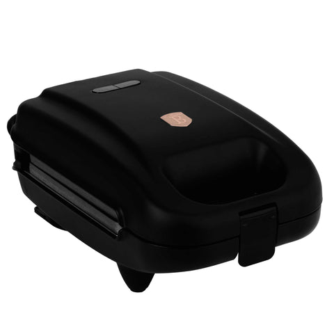 Product image of 3in1 sandwich maker with detachable plates. Part of the Black Rose Collection . Features: • Material: aluminium, plastic • Power: 650 W • Voltage: 220-240 V, 50/60Hz • Plate size: 14*14 cm • NON-STICK coating • Length of power cord: 80 c.... (Studio view). Official Berlinger Haus product, boosted by Promintra sl.