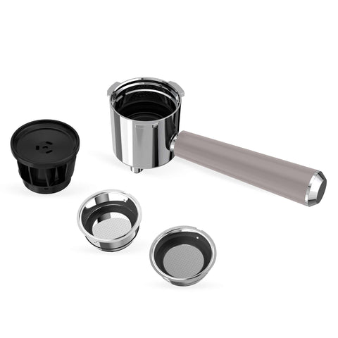 Product image of Digital espresso coffee maker 3in1. Part of the Taupe Collection . Features: • Material: stainless steel, plastic • Power: 950 W • Voltage: 220-240V 50/60 Hz • 1L water tank • 1 and 2 cup filter • 2 in 1 plastic spoon with t.... (Conceptual view). Official Berlinger Haus product, boosted by Promintra sl.