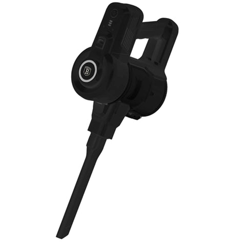 Product image of Vacuum cleaner. Part of the Black Vantage Collection/Matte Black Collection/Black Silver Collection . Features: • Voltage: 22,2 V (Li-ION battery) • 165 W • 12Kpa powerful suction • Accessories: • 2 in 1 brush with LED ligths • Long crevice tool • Sofa brush .... (Studio view). Official Berlinger Haus product, boosted by Promintra sl.