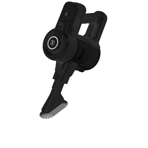 Product image of Vacuum cleaner. Part of the Black Vantage Collection/Matte Black Collection/Black Silver Collection . Features: • Voltage: 22,2 V (Li-ION battery) • 165 W • 12Kpa powerful suction • Accessories: • 2 in 1 brush with LED ligths • Long crevice tool • Sofa brush .... (Studio view). Official Berlinger Haus product, boosted by Promintra sl.