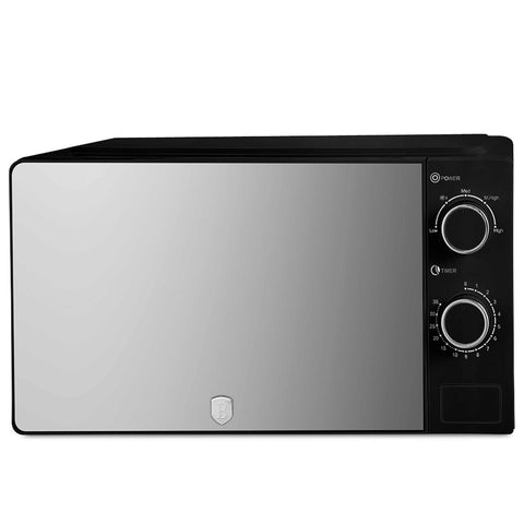 Product image of Mechanical microwave oven 20L. Part of the Black Vantage Collection/Matte Black Collection/Black Silver Collection . Features: • Input power: 1100W • Output power: 700W • Capacity: 20L • Glass plate: Ø24,5 cm • Size: 24,2*44,5*32,5 cm • Length of power cord: 85 cm • Color: .... (Studio view). Official Berlinger Haus product, boosted by Promintra sl.
