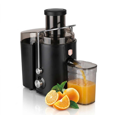 Product image of Juice extractor. Part of the Black Rose Collection . Features: • Material: stainless steel body, stainless steel filter • Capacity: 600 ml juice cup, 1300 ml pulp cup • 220-240V 50-60Hz 500W • Length of power c.... (Studio view). Official Berlinger Haus product, boosted by Promintra sl.