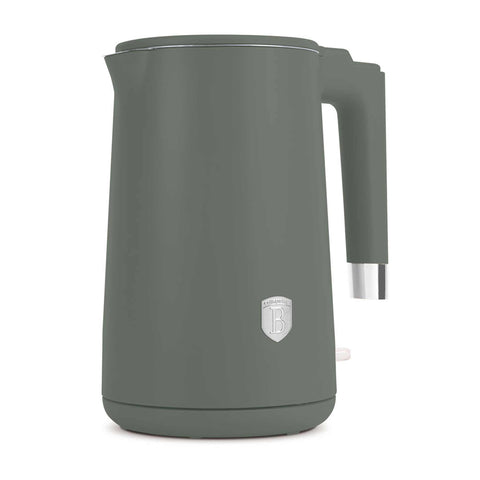 Product image of Double wall kettle. Part of the Matte Green Collection . Features: • Material: 18/10 stainless steel inside, plastic outside • Capacity: 1,7L • Voltage: 220-240V,50/60Hz • Power: 1800 W • Length of power cord: 75 c.... (Studio view). Official Berlinger Haus product, boosted by Promintra sl.