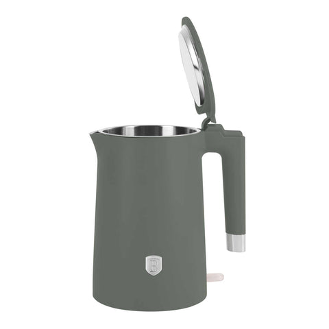Product image of Double wall kettle. Part of the Matte Green Collection . Features: • Material: 18/10 stainless steel inside, plastic outside • Capacity: 1,7L • Voltage: 220-240V,50/60Hz • Power: 1800 W • Length of power cord: 75 c.... (Studio view). Official Berlinger Haus product, boosted by Promintra sl.