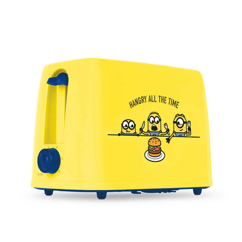 Product image of Toaster. Part of the Minions Collection . Features: • Material: stainless steel with plastic housing • 220-240V 50/60 Hz 650W • Color: yellow- blue. (Studio view). Official Berlinger Haus product, boosted by Promintra sl.