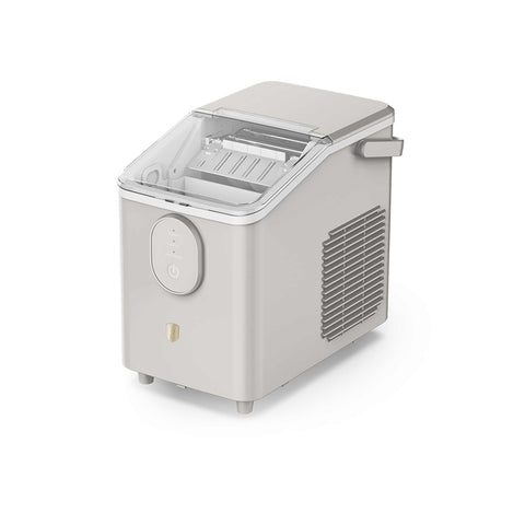 Product image of Ice cube maker. Part of the Sahara Collection . Features: • Power: 120W • Voltage: 220-240V, 50/60Hz • 0,8L water tank • Accessories: • Ice scoop • Ice basket • Length of power cord: 1,2 m • Color: cream. (Studio view). Official Berlinger Haus product, boosted by Promintra sl.