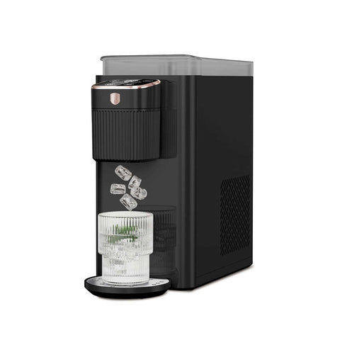 Product image of Mini bullet ice maker. Part of the Black Rose Collection . Features: • Voltage: 220-240V, 50Hz, 1,5A • 0,8L water tank • Ice bin capacity: 10 ice cubes • Size: 33,5*17,8*33,2 cm • Length of power cord: 1,8 m • Color:.... (Conceptual view). Official Berlinger Haus product, boosted by Promintra sl.
