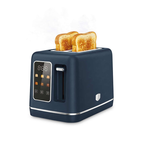 Product image of Digital toaster. Part of the Deep Sea Collection . Features: • Material: stainless steel with plastic housing • 220-240V 50/60 Hz 750W • Size: 25,9*16,9*17,8 cm • Length of power cord: 75 cm • Color: matt blue. (Conceptual view). Official Berlinger Haus product, boosted by Promintra sl.