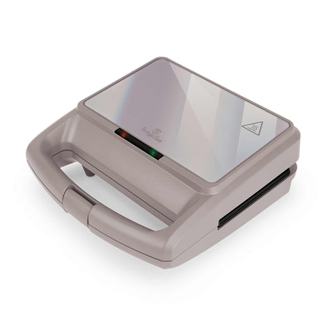 Product image of 3in1 sandwich maker with detachable plates and glass panel. Part of the Taupe Collection . Features: • Material: aluminium, glass, plastic • Power: 800 W • Voltage: 220-240 V, 50/60Hz • Plate size: 21,6*12 cm • NON-STICK coating • Length of power c.... (Studio view). Official Berlinger Haus product, boosted by Promintra sl.