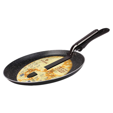 Product image of Pancake pan 24cm. Part of the Blaumann/Pancake pan . Features: • Material: pressed aluminum with marble coating • Size: Ø24 cm • Color: matt black. (Studio view). Official Berlinger Haus product, boosted by Promintra sl.