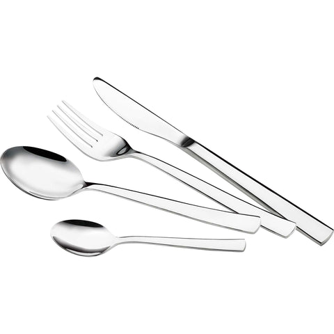 Product image of 24pcs cutlery set mirror. Part of the Blaumann/ Cutlery sets . Features: • Material: stainless steel, MIRROR finish • Include: • Knives 6 pcs 5,0 mm • Spoon 6 pcs 2,0 mm • Fork 6 pcs 2,0 mm • Tea spoon 6 pcs 1,9 mm. (Studio view). Official Berlinger Haus product, boosted by Promintra sl.