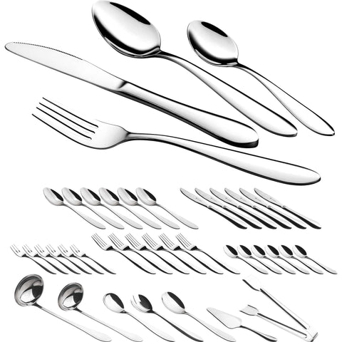 Product image of 38pcs cutlery set mirror. Part of the Blaumann/ Cutlery sets . Features: • Material: stainless steel, MIRROR finish • Include: • Knives 6 pcs 5,0 mm • Fork 6 pcs 2,5 mm • Spoon 6 pcs 2,5 mm • Cake fork 6 pcs 1,9 mm • Tea.... (Studio view). Official Berlinger Haus product, boosted by Promintra sl.
