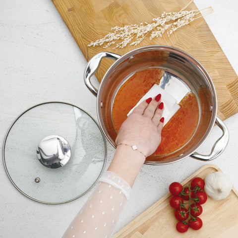 Product image of 12pcs cookware set. Part of the Blaumann/Gourmet Line . Features: • Material: stainless steel • Include: • Saucepan with lid 16*10,5 cm, 2,1 L • Casserole with lid Ø16*10,5 cm, 2,1 L • Casserole with lid Ø18*11,5 .... (Lifestyle view). Official Berlinger Haus product, boosted by Promintra sl.