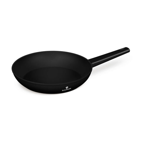 Product image of Frypan 28cm. Part of the Blaumann/Black Silver Collection . Features: • Material: forged aluminum with 3 layer black titan non-stick coating • Frypan Ø28 cm • Color: matt black. (Studio view). Official Berlinger Haus product, boosted by Promintra sl.