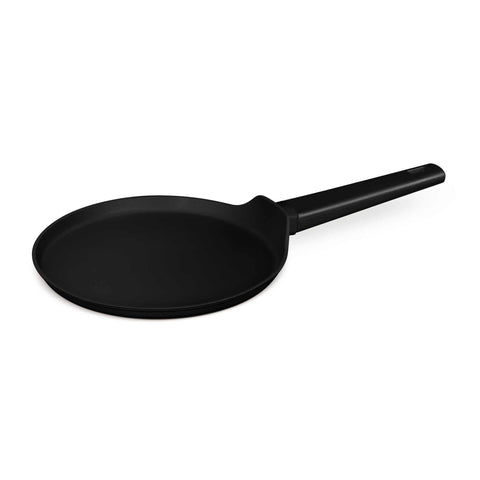 Product image of Pancake pan 25cm. Part of the Blaumann/Black Silver Collection . Features: • Material: forged aluminum with 3 layer black titan non-stick coating • Pancake pan Ø25 cm • Color: matt black. (Studio view). Official Berlinger Haus product, boosted by Promintra sl.