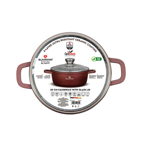 Product image of Casserole with lid 20cm. Part of the Blaumann/Cera Stone Collection . Features: • Material: cast aluminum • Casserole with lid Ø20*8,5 cm 2,3L • Color: bronze. (Studio view). Official Berlinger Haus product, boosted by Promintra sl.