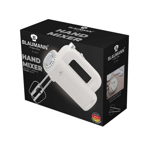 Imagem do produto Batedeira de mão. Parte da linha Blaumann Cream. Características: • Material: plástico • Potência: 150W • Voltagem: 220-240 V 50-60 Hz • Inclui: • 2 ganchos • 2 batedores • Cor: creme. (Imagem ilustrativa). Produto oficial Berlinger Haus, com o apoio da Promintra sl.