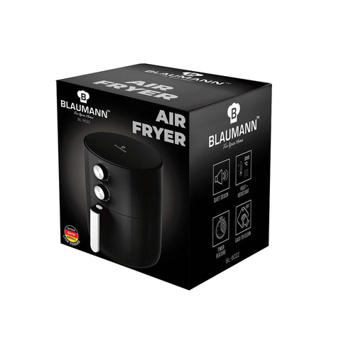 Imagem do produto: Fritadeira a ar de 3,5L. Parte da Coleção Blaumann/Preto e Prata. Características: • Potência: 220-240V, 50-60Hz, 1500W • Controle de temperatura: 80-200℃ • Capacidade: 3,5L • Bandeja e cesto antiaderentes - próprios para lava-louças • Cor: preto e prata. (Imagem ilustrativa). Produto oficial Berlinger Haus, com o apoio da Promintra sl.