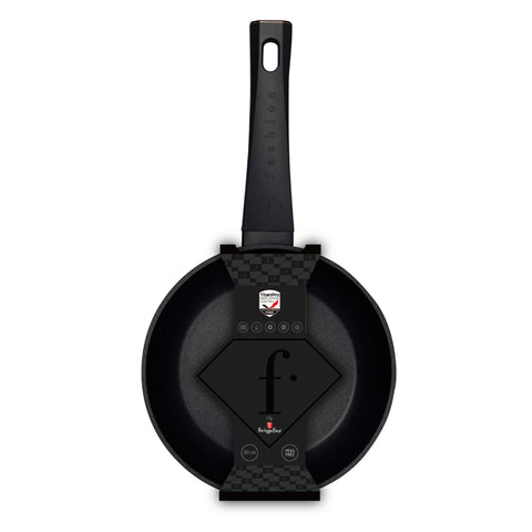 Product image of Frypan 20cm. Part of the MATTE BLACK- ROSE GOLD . Features: • Material: forged aluminum with non-stick titanPro coating • Frypan Ø20*4,5 cm 1,0L • Color: matt black- rose gold. (Studio view). Official Berlinger Haus product, boosted by Promintra sl.