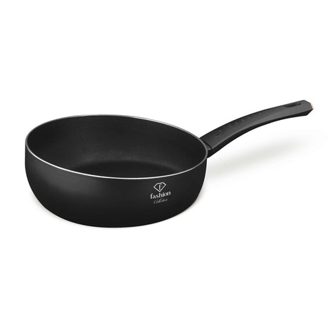 Product image of Flip frypan 26cm. Part of the MATTE BLACK- ROSE GOLD . Features: • Material: pressed aluminum with non-stick titanPro coating • Flip frypan Ø26 cm 2,8L • Color: matt black- rose gold. (Studio view). Official Berlinger Haus product, boosted by Promintra sl.