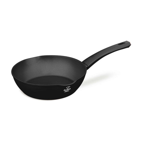Product image of Deep frypan with 2mouth 24cm. Part of the MATTE BLACK- ROSE GOLD . Features: • Material: forged aluminum with non-stick titanPro coating • Deep frypan Ø24*6,5 cm 2,3L • Color: matt black- rose gold. (Studio view). Official Berlinger Haus product, boosted by Promintra sl.