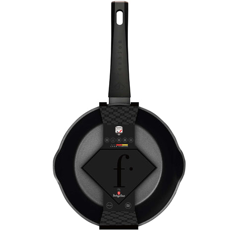 Product image of Deep frypan with 2mouth 24cm. Part of the MATTE BLACK- ROSE GOLD . Features: • Material: forged aluminum with non-stick titanPro coating • Deep frypan Ø24*6,5 cm 2,3L • Color: matt black- rose gold. (Studio view). Official Berlinger Haus product, boosted by Promintra sl.