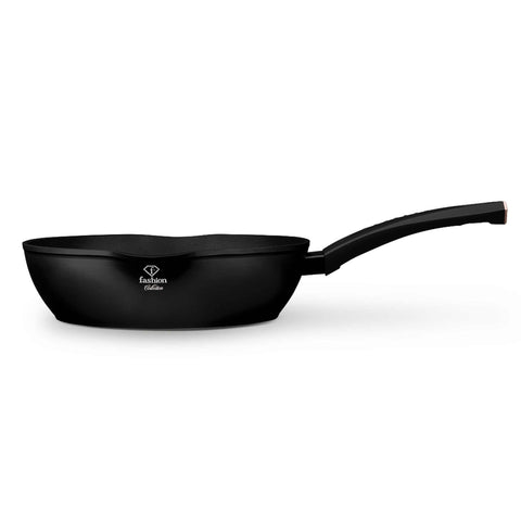 Product image of Deep frypan with 2mouth 28cm. Part of the MATTE BLACK- ROSE GOLD . Features: • Material: forged aluminum with non-stick titanPro coating • Deep frypan Ø28*7,5 cm 3,8L • Color: matt black- rose gold. (Studio view). Official Berlinger Haus product, boosted by Promintra sl.